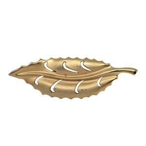 Vintage Gold Tone Leaf Brooch Mid Century Modern Botanical Pin